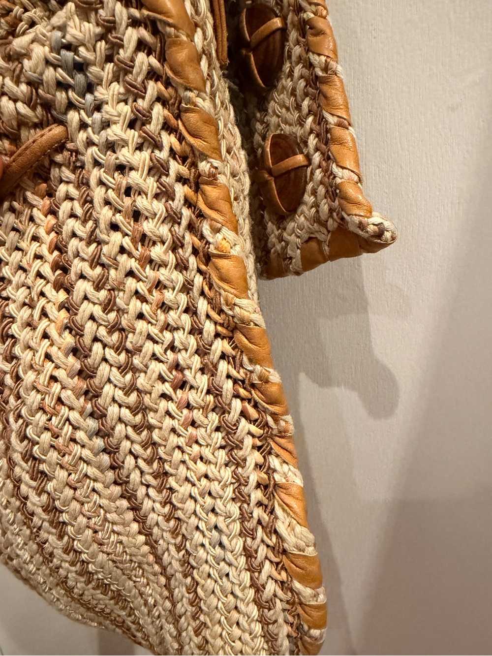 Sharif Vintage Woven Straw & Leather Bucket Bag Camel Boho - Picture 4 of 8
